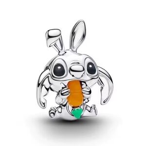 Silver Bunny Charm Pendant with Orange Carrot and Green Accent